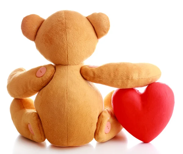 Teddy Bear with red heart isolated on white — Stock Photo, Image