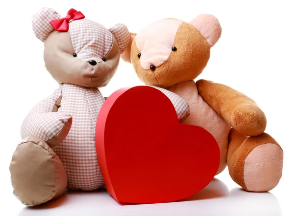 Teddy Bears with red heart isolated on white — Stock Photo, Image