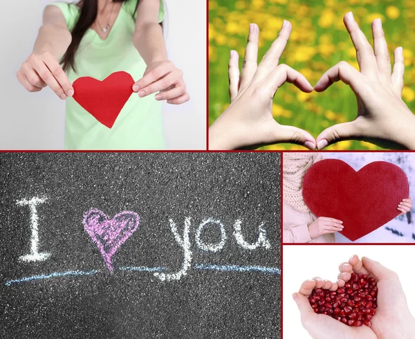 Collage de diferentes imágenes de corazones — Foto de Stock