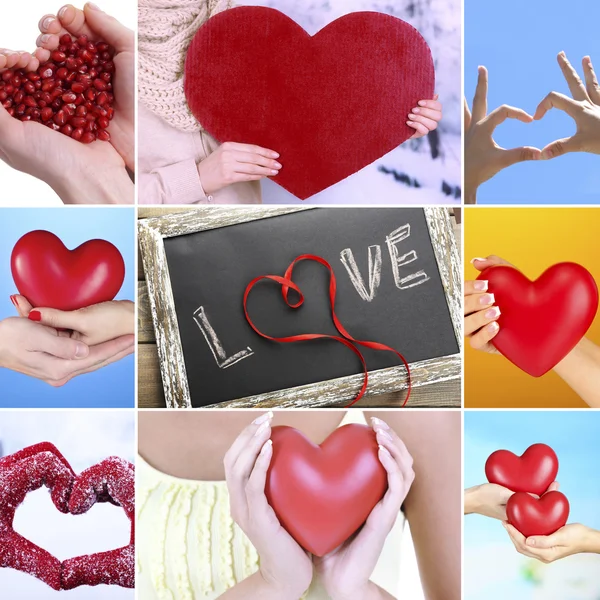 Collage av olika hjärtan bilder — Stockfoto