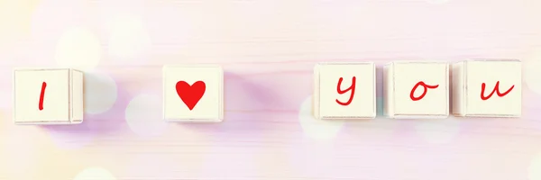 I love you spelled in wooden blocks — Stock Photo, Image