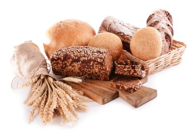 Farklı ekmek üzerinde beyaz izole