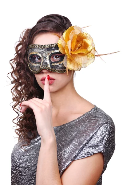 Beautiful girl with masquerade mask — Stock Photo, Image