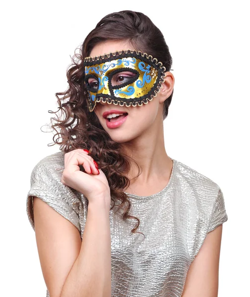 Vacker flicka med maskerad mask — Stockfoto