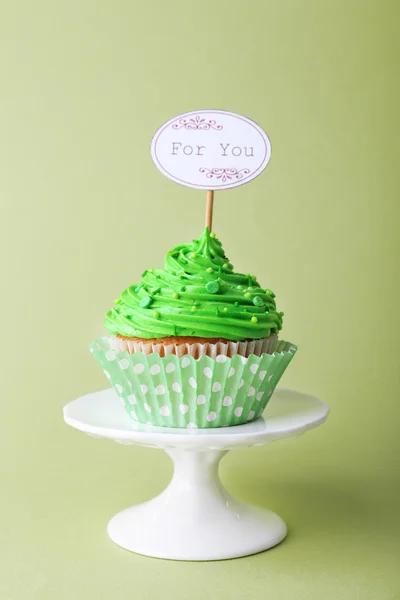 Delicious cupcake with inscription — Stock Photo, Image