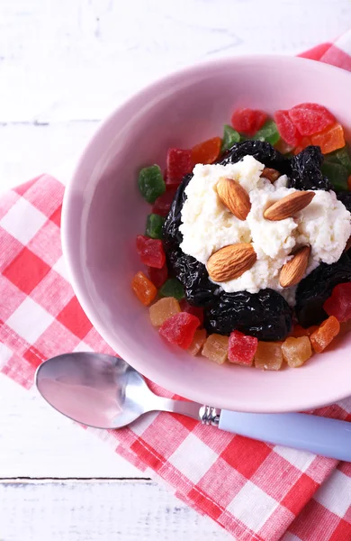 Dessert with prunes with dried fruits — Stock Photo, Image