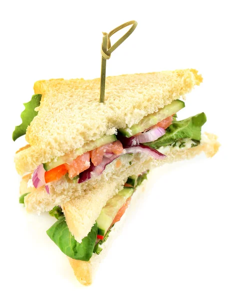 Sándwiches de club con salmón y verduras aislados en blanco — Foto de Stock