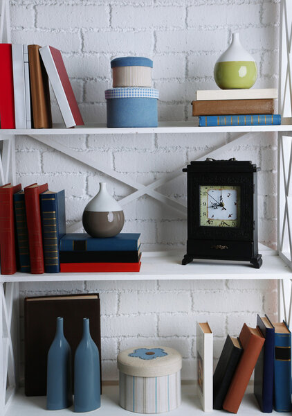 Bookshelves with books and decorative