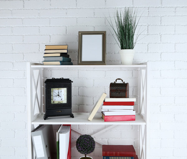Bookshelves with books and decorative