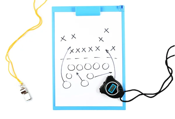 Clipboard with sports equipment — Stock Photo, Image