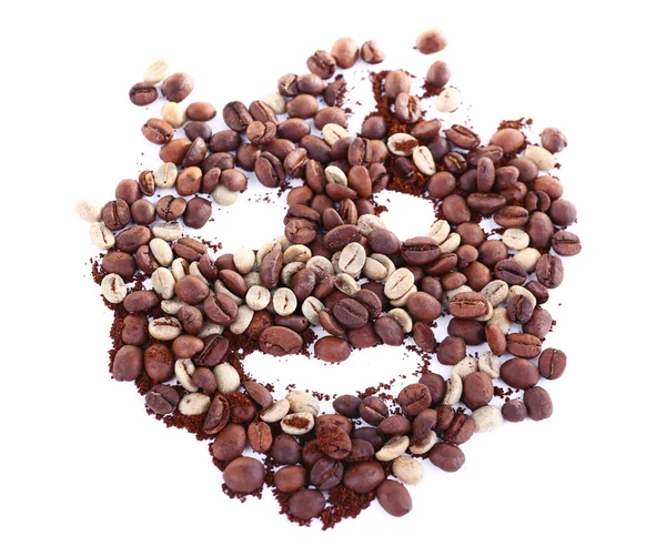 Funny face shaped coffee beans isolated on white — Stock Photo, Image