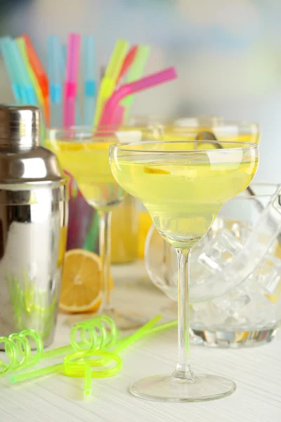 Glasses of fruit cocktails in party close-up — Stock Photo, Image