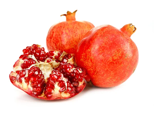 Juicy ripe pomegranates, isolated on white — Stock Photo, Image