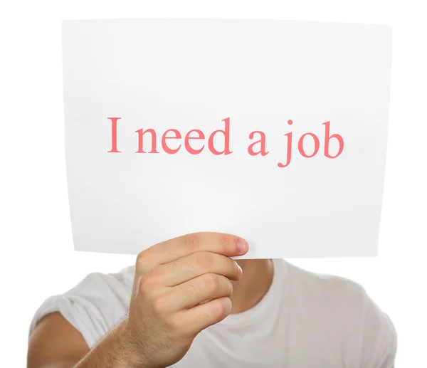 sheet of paper with inscription i need a job in male hand isolated yoga sign in sheet
