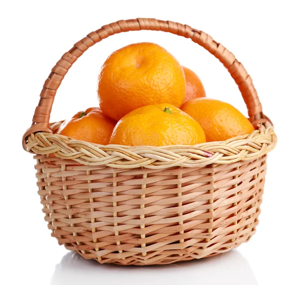 Tangerines in basket isolated on white — Stock Photo, Image