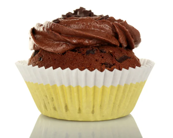 Leckere Cupcake mit Sahne isoliert auf weiß — Stockfoto