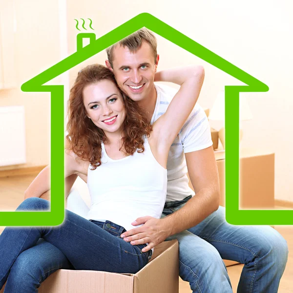 Loving couple in drawing house — Stock Photo, Image