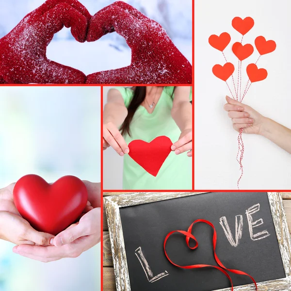 Collage av vissa olika hjärtan bilder, älskar konceptet — Stockfoto