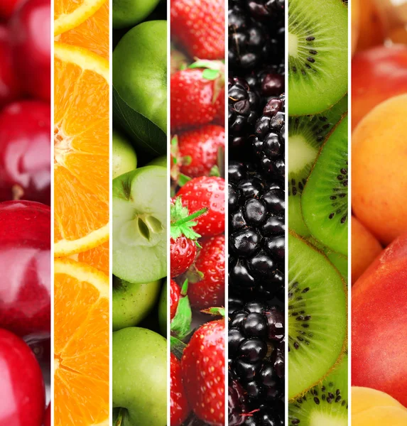 Fruits and berries in colorful collage — Stock Photo, Image