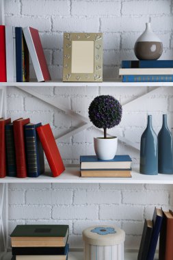 Raflardan kitapları ve nesnelerle