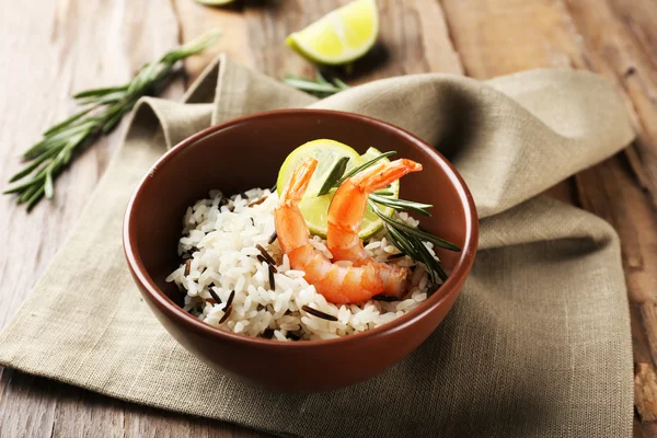 Tasty rice served on table, close-up — Stock Photo, Image