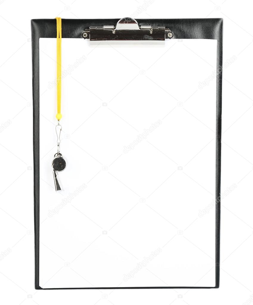 Clipboard with whistle isolated on white