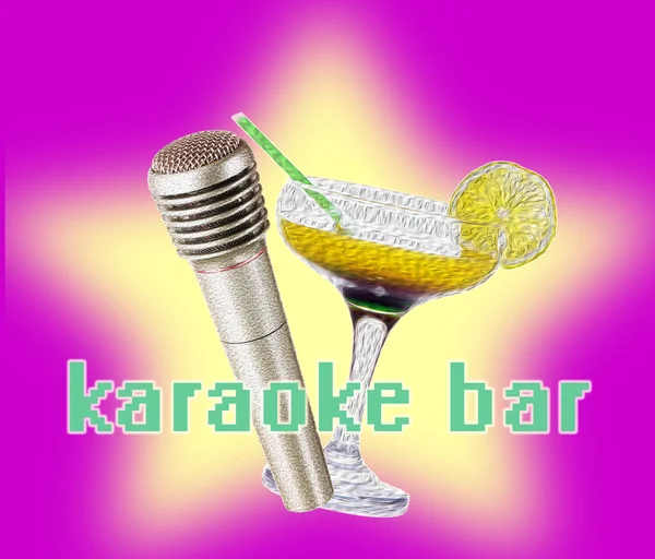 Ретро-микрофон и коктейль на ярком фоне, концепция караоке-бара — стоковое фото