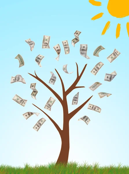 Money tree on drawn natural background — Stock Photo, Image