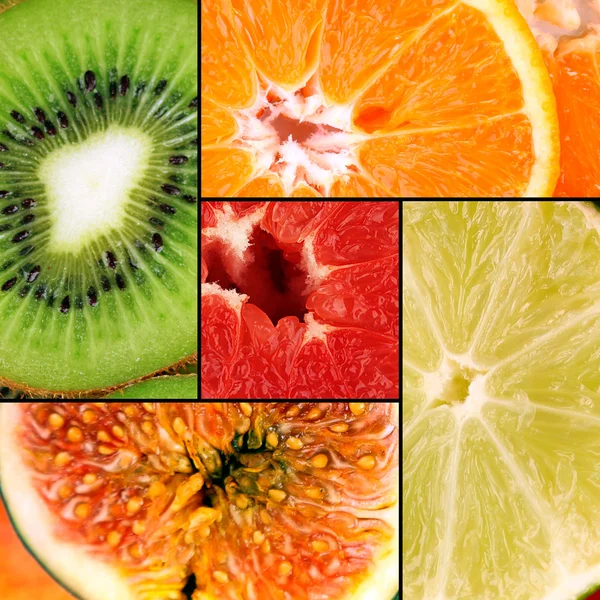 Velsmagende frugter i farverig collage - Stock-foto