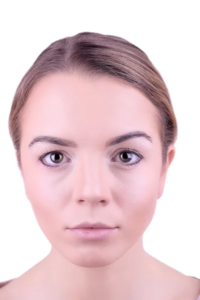 Make-up auf das weibliche Gesicht, isoliert auf weiß — Stockfoto