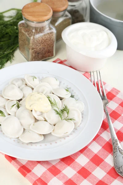 Meat dumplings with sauce — Stock Photo, Image