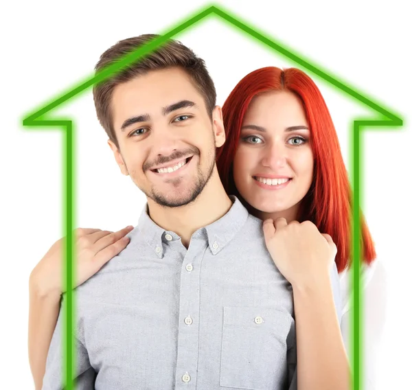 Loving couple in drawing house — Stock Photo, Image