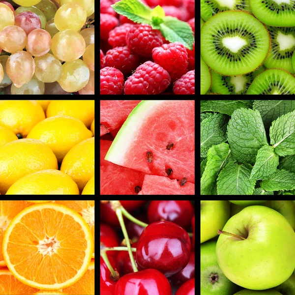 Fruits and berries in colorful collage — Stock Photo, Image