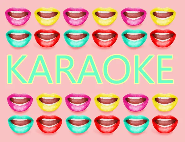 Tekst in frame gemaakt van open mond met felle lippenstift, Karaoke concept — Stockfoto