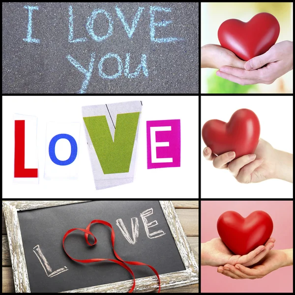 Collage af nogle forskellige hjerter billeder, Kærlighed koncept - Stock-foto