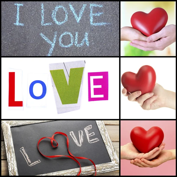 Collage of some different hearts images, Love concept — Stock Photo, Image