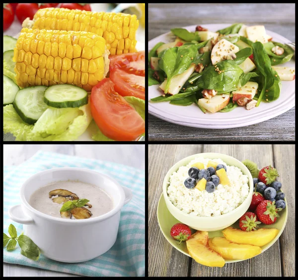 Platos y productos saludables en collage — Foto de Stock