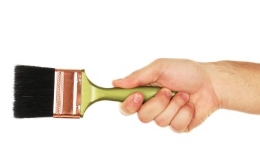 Beyaz izole erkek elinde boya fırçası