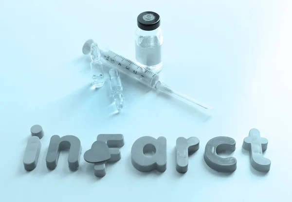 Medicines with word Infarct on white background — Stock Photo, Image