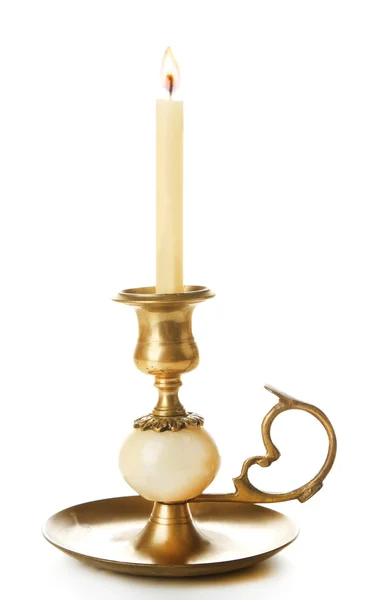 用蜡烛，孤立在白色复古烛台 — 图库照片#