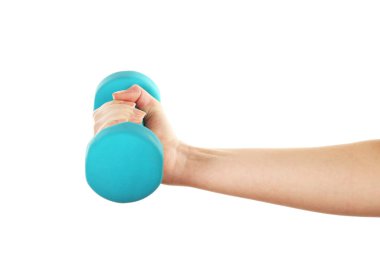 Erkek el ile üzerine beyaz izole halter