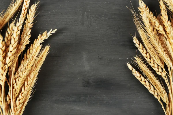 Колоски пшеницы на темном деревянном фоне — стоковое фото