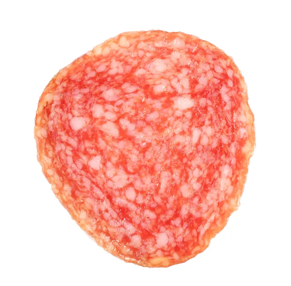 Fetta di salame isolata su fondo bianco — Foto Stock