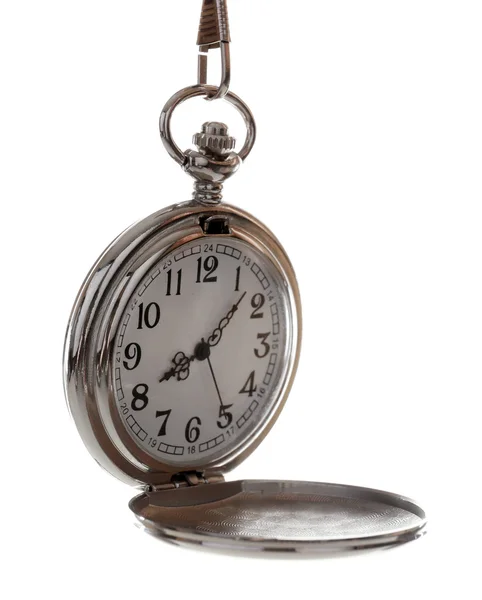Silver pocket clock isolated on white — Stock Photo, Image