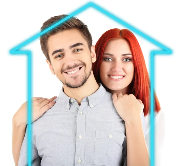 Loving couple in drawing house — Stock Photo, Image