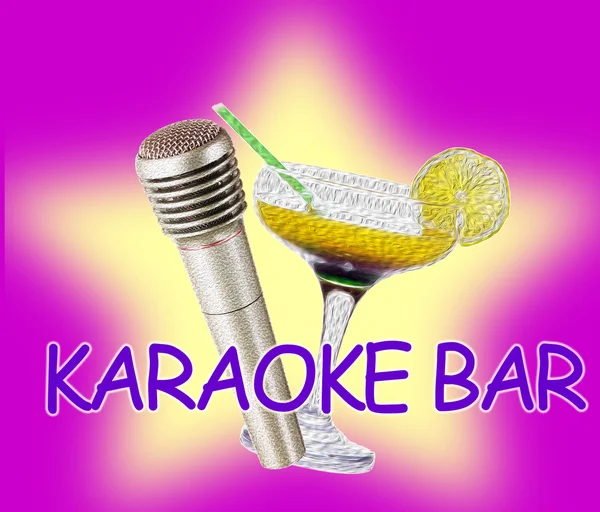 Microphone rétro et cocktail sur fond de couleur vive, concept de bar Karaoké — Photo