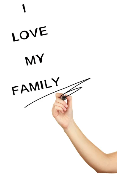 Handschrift Ich liebe meine Familie am leeren transparenten Whiteboard — Stockfoto