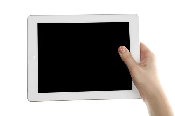 Tenuta in mano PC Tablet isolato su bianco — Foto Stock