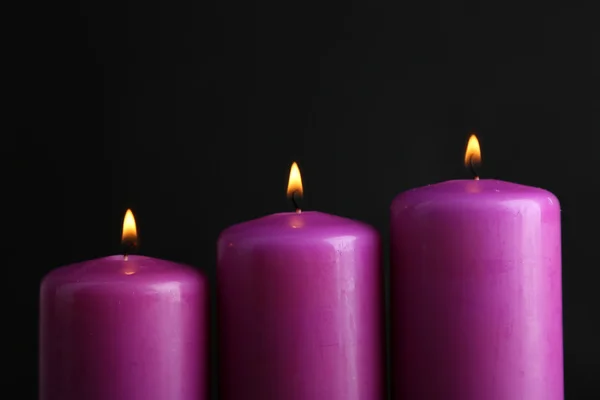 Fialové svíčky na černém pozadí — Stock fotografie