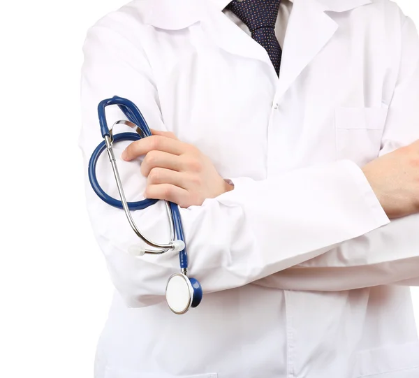 Mężczyzna lekarz z stetoskop na białym tle — Zdjęcie stockowe